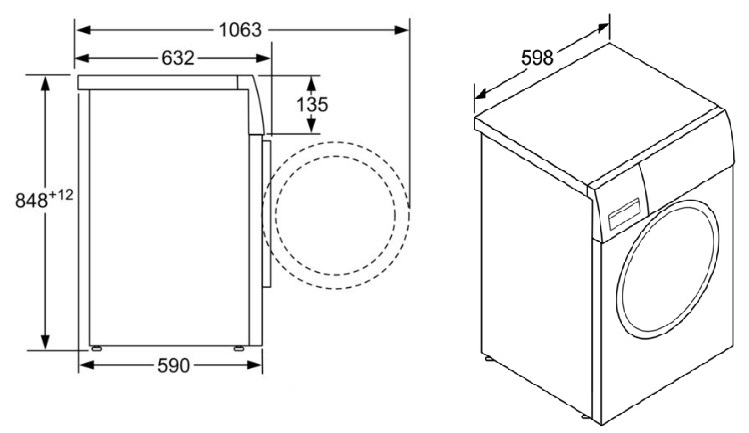 Bosch WAT24442OE - Схема с размерами 