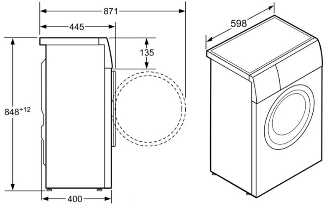 Bosch WLG2416MOE - Схема с размерами 