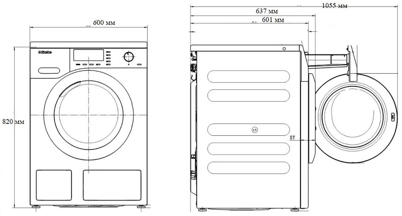 Miele WEI865WPS Chrome Edition RU - Схема с размерами 