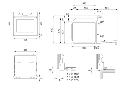 Bertazzoni F6011PROVPTN - Схема (размеры) 