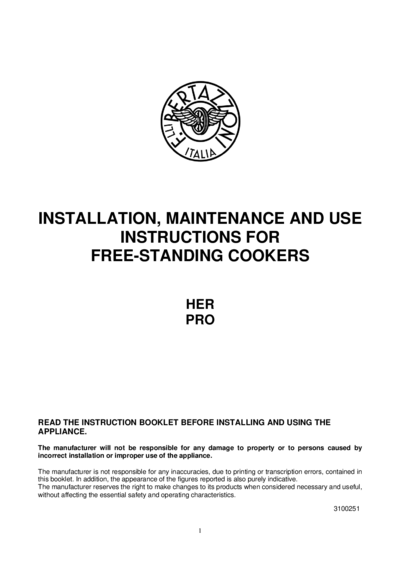 Bertazzoni PRO90 6 MFE S GiT - Руководство по установке и использованию 