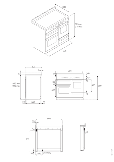 Bertazzoni HER1006MFETNET - Схема с размерами 