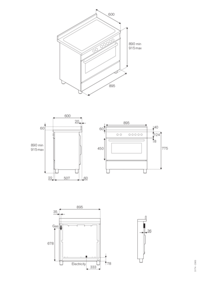 Bertazzoni PRO906HYBSGIT - Схема с размерами 