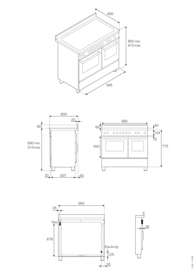 Bertazzoni PRO100 5I MFE D GI T - Схема с размерами 