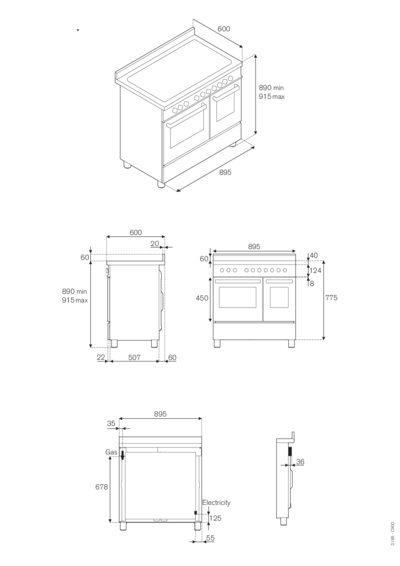 Bertazzoni MAS90 6 MFE D XT - Схема (размеры) 