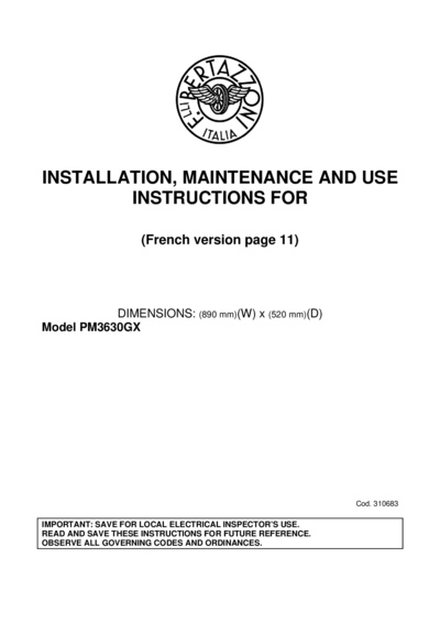 Bertazzoni PM3630GX - Инструкция 