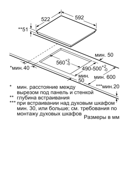 Bosch PIF 651FB1E - Размеры монтажного окна (чертёж) 