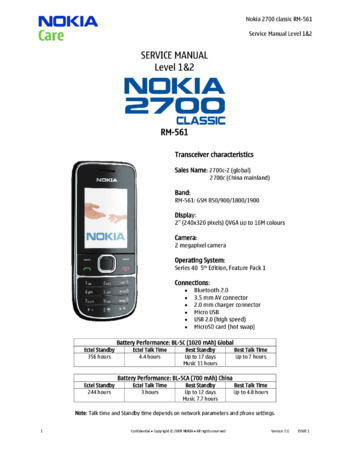 Nokia 2700c - Руководство по ремонту (уровень 1, 2) (RM-561, v2.0, L1, L2)