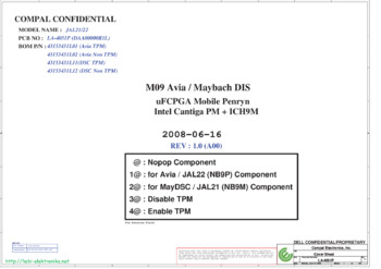 Compal LA-4051P - Схема (REV: 1.0(A00), JAL21/22, DAA00000R1L, 43153431L01 (Avia TPM), 43153431L02 (Avia Non TPM), 43153431L11(DSC TPM), 43153431L12 (DSC Non TPM), M09 Avia / )
