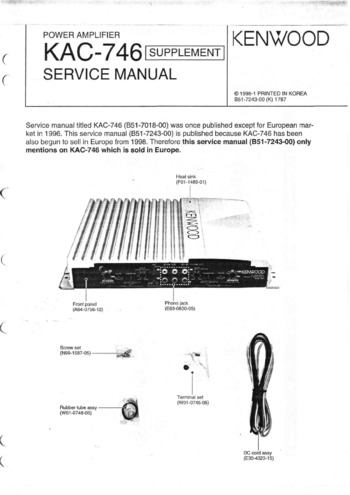 KENWOOD KAC-746 - Руководство по обслуживанию ()