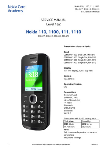 Nokia 110/1100/111/1110 - Руководство по ремонту (уровень 1, 2) RM-827, RM-810, RM-811, RM-871, v1.0