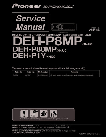 Pioneer DEH-P8MP - Руководство по обслуживанию 