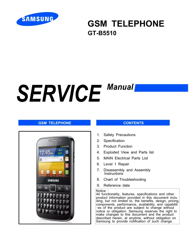 Samsung GT-B5510 - Руководство по обслуживанию 