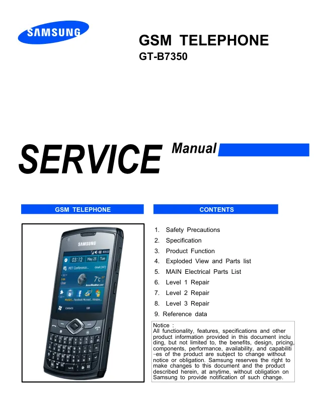 Samsung GT-B7350 - Руководство по обслуживанию 