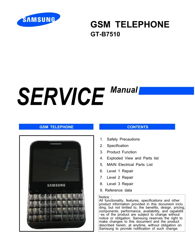Samsung GT-B7510 - Руководство по обслуживанию 