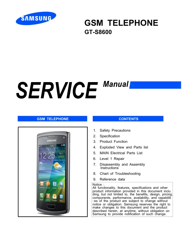 Samsung GT-S8600 - Руководство по обслуживанию 