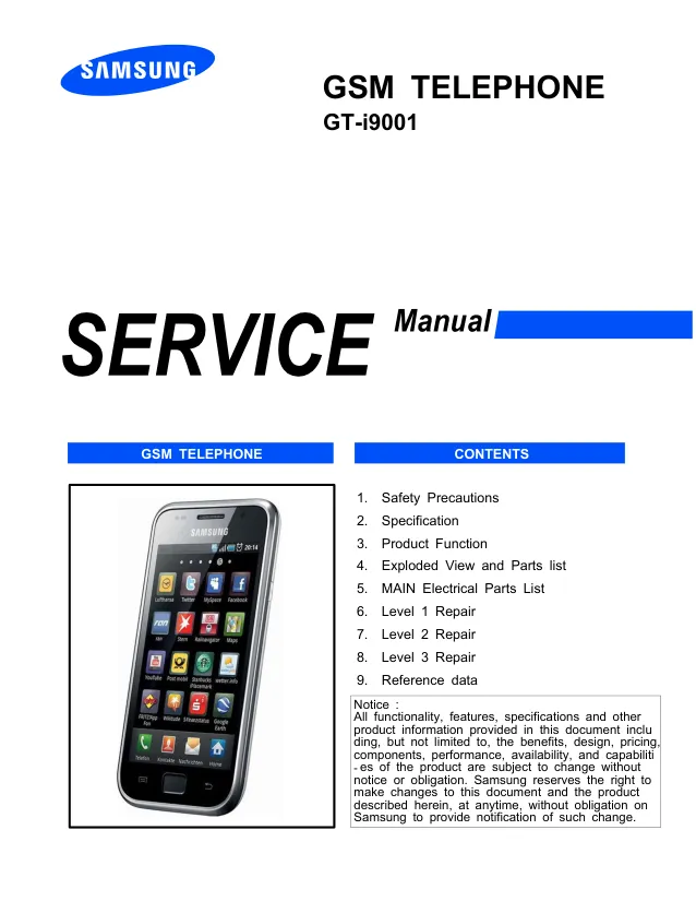 Samsung GT-i9001 Galaxy S Plus - Руководство по обслуживанию 
