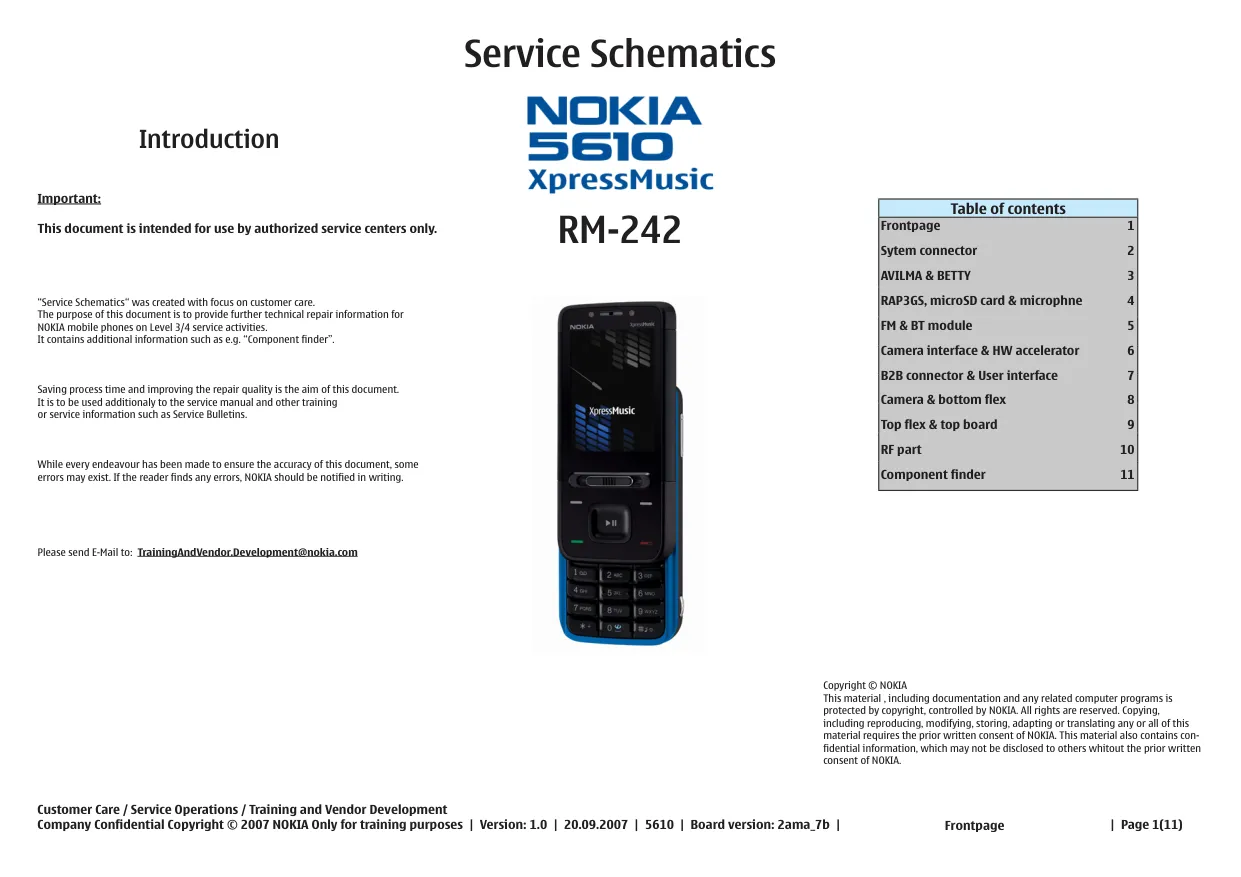 Nokia 5610 XpressMusic (RM-242) - Схемы v1.0, Board version: 2ama_7b, Service Schematics