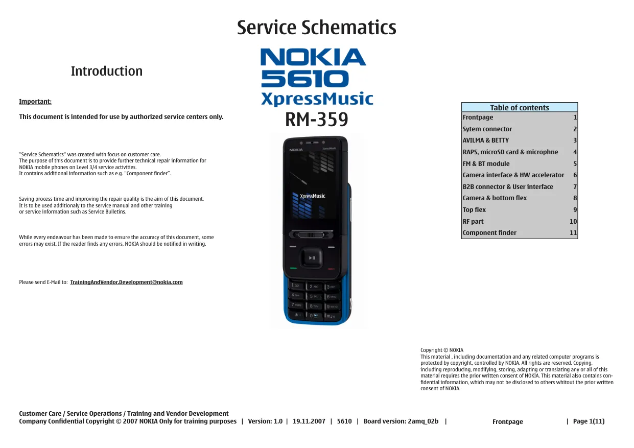 Nokia 5610 XpressMusic (RM-359) - Схемы v1.0, Board version: 2amq_02b, Service Schematics