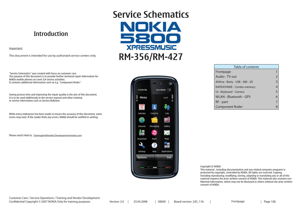 Nokia 5800 XpressMusic (RM-356, RM-427) - Схемы v2.0, Board version: 2JD_11b, 5800X
