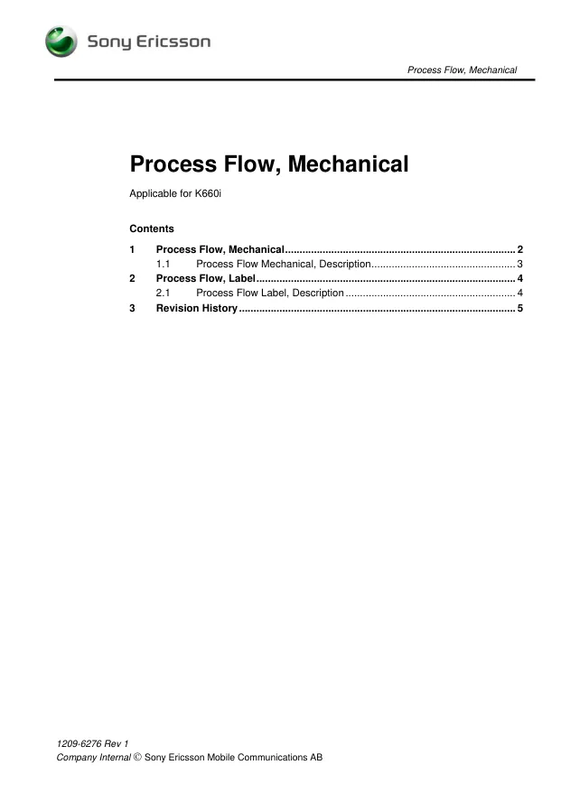 Sony Ericsson K660i - Технологическая схема, механика Process Flow, Mechanical