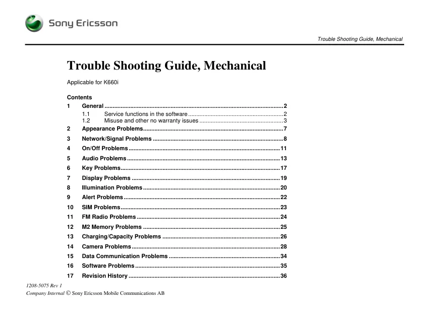 Sony Ericsson K660i - Руководство по поиску и устранению неисправностей, механика  Mechanical, trouble shooting guide
