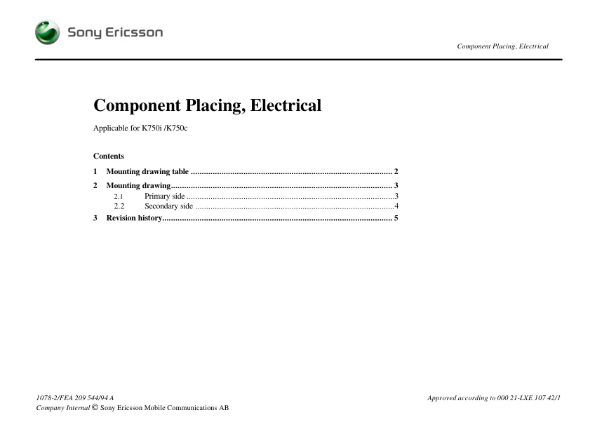 Sony Ericsson K750c, K750i - Размещение компонентов Electrical, Component Placing 