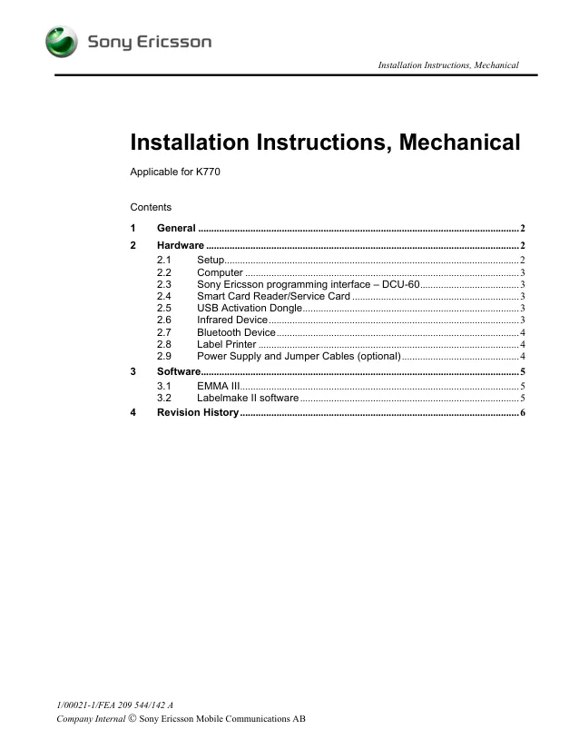 Sony Ericsson K770 - Инструкция по установке, механика   Installation Instructions, Mechanical