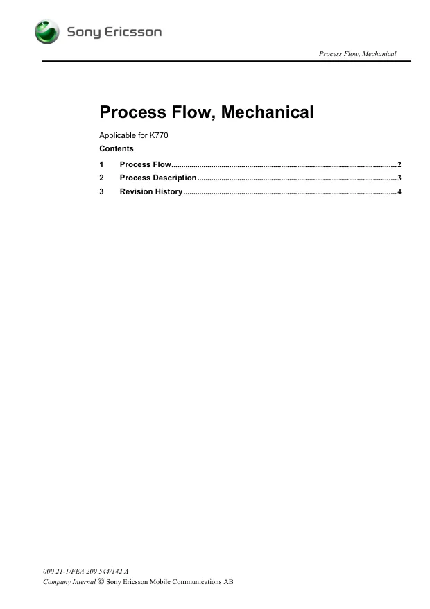 Sony Ericsson K770 - Технологическая схема, механика Process Flow, Mechanical