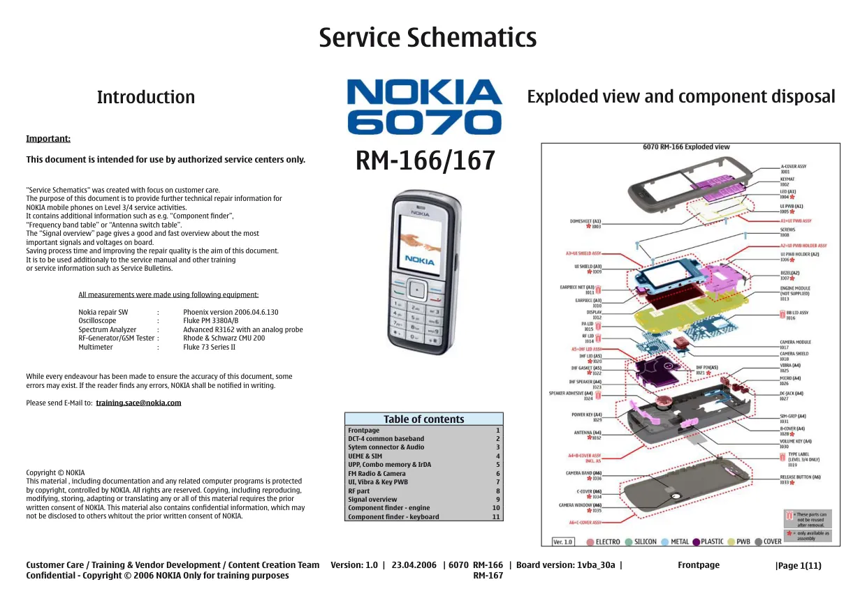 Nokia 6070 (RM-166/167) - Схемы Ver.: 1.0, Schematics, Board version: 1vba_30a