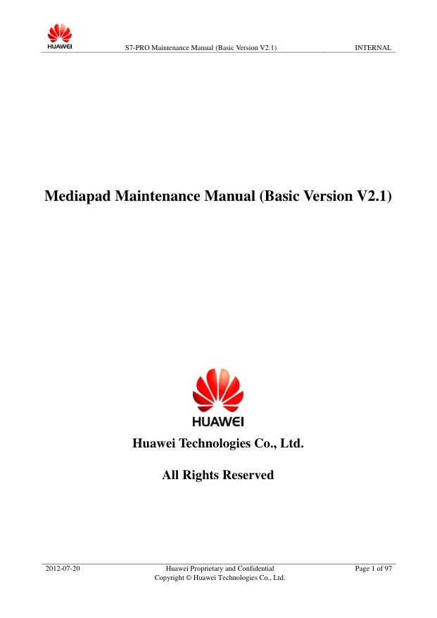 Huawei MediaPad S7-PRO (S7-301u, S7-302u, S7-303u) - Руководство по техническому обслуживанию Basic Version V2.1