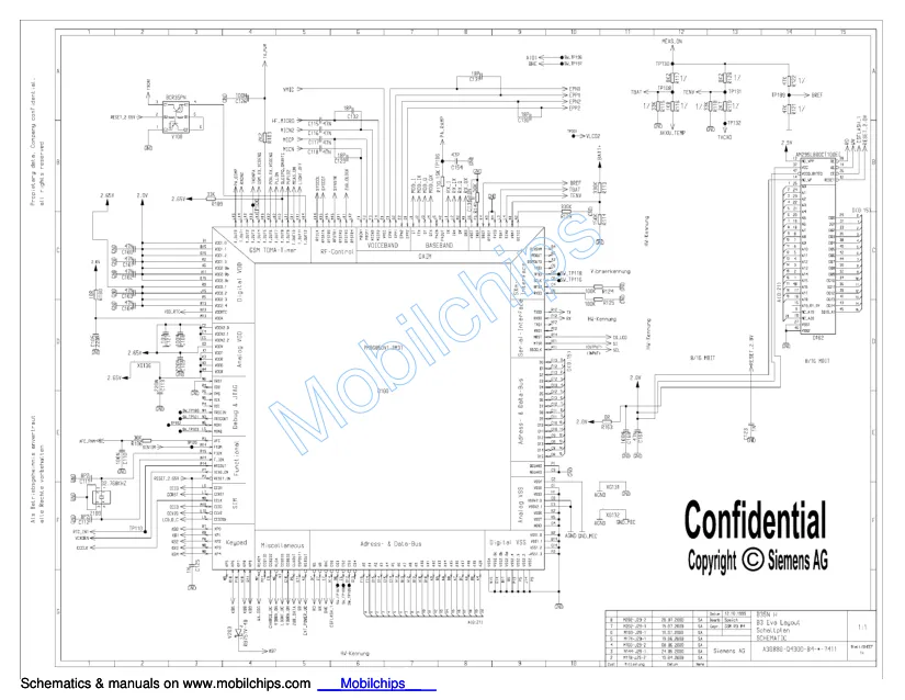 Siemens A35/A36/A40 - Схема CPU + Flash  schematic