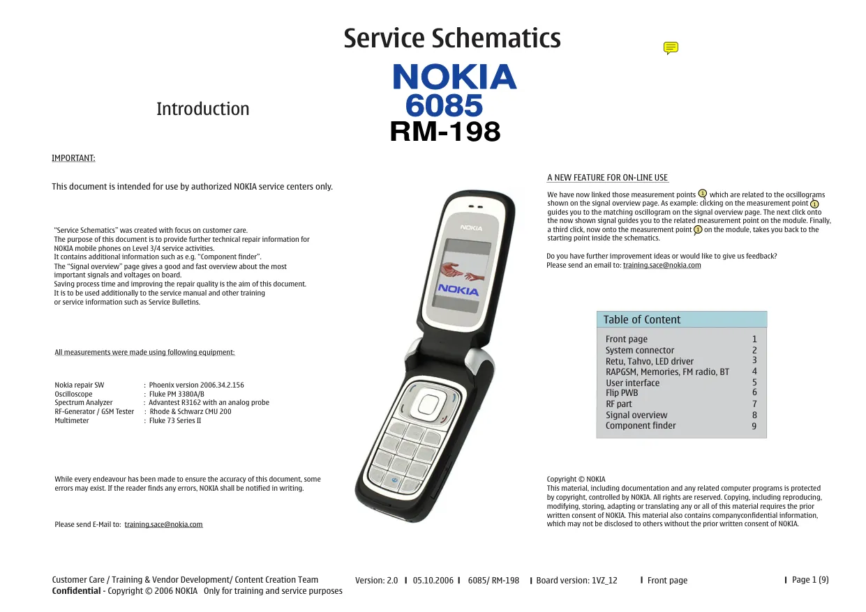 Nokia 6085 (RM-198) - Схемы Board version: 1VZ_12, Version: 2.0, service schematics