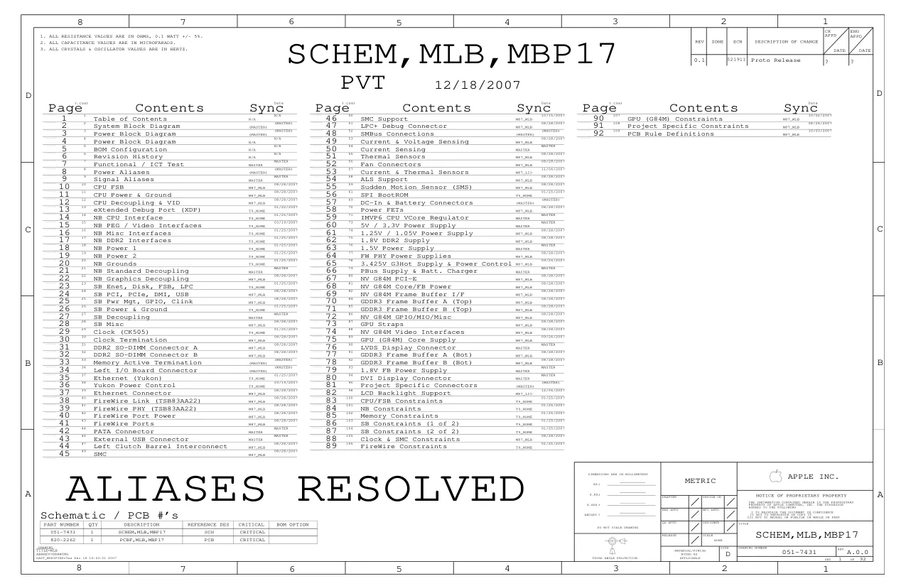 Apple M88 MBP17 - Схемы Macbook, REV: A.0.0