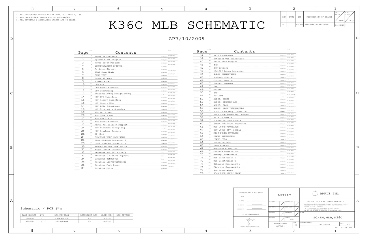 Apple K36C MLB - Схемы Macbook, A1181, REV: 02