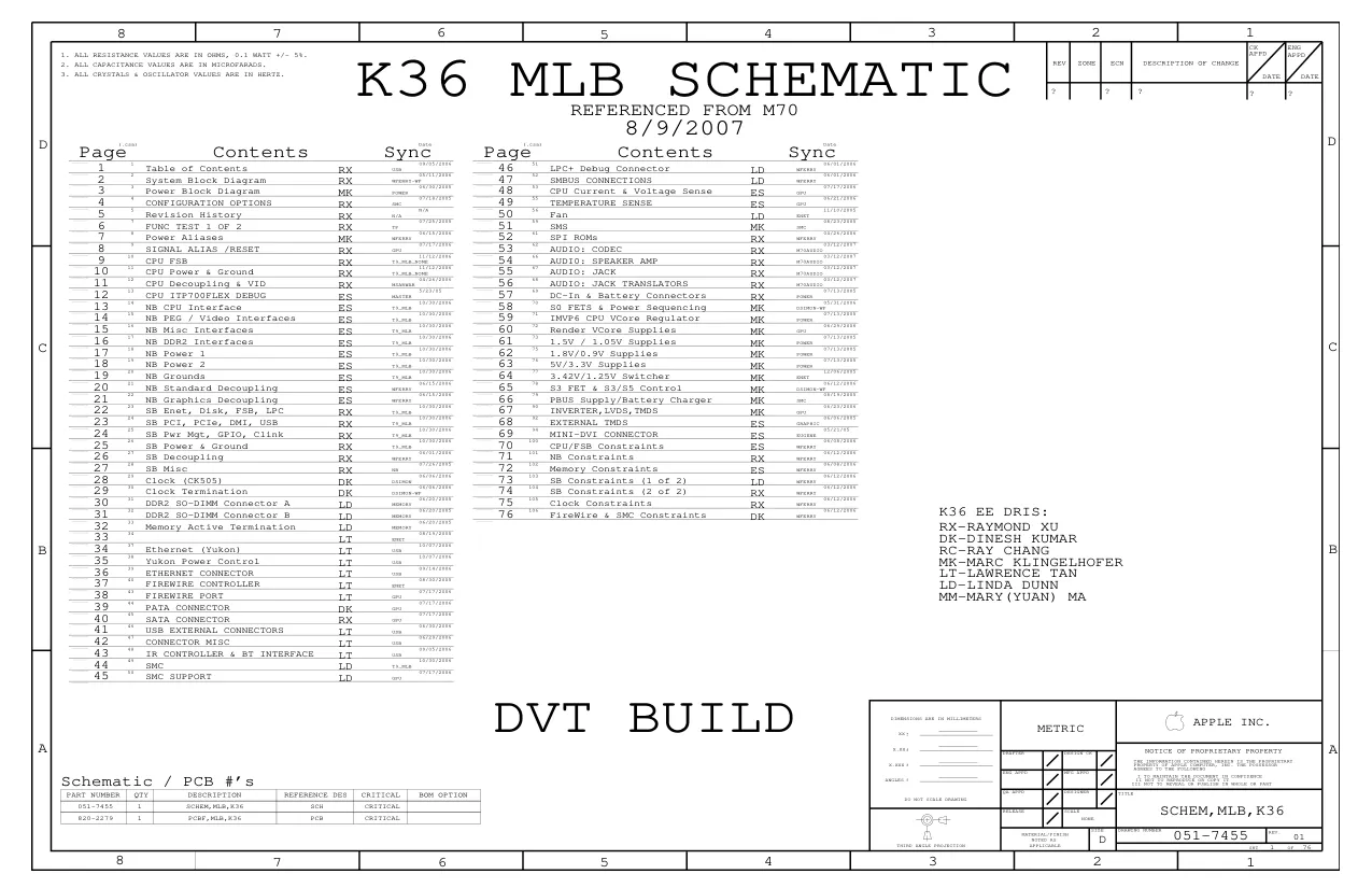 Apple K36 MLB - Схемы Macbook, A1181, REV: 01