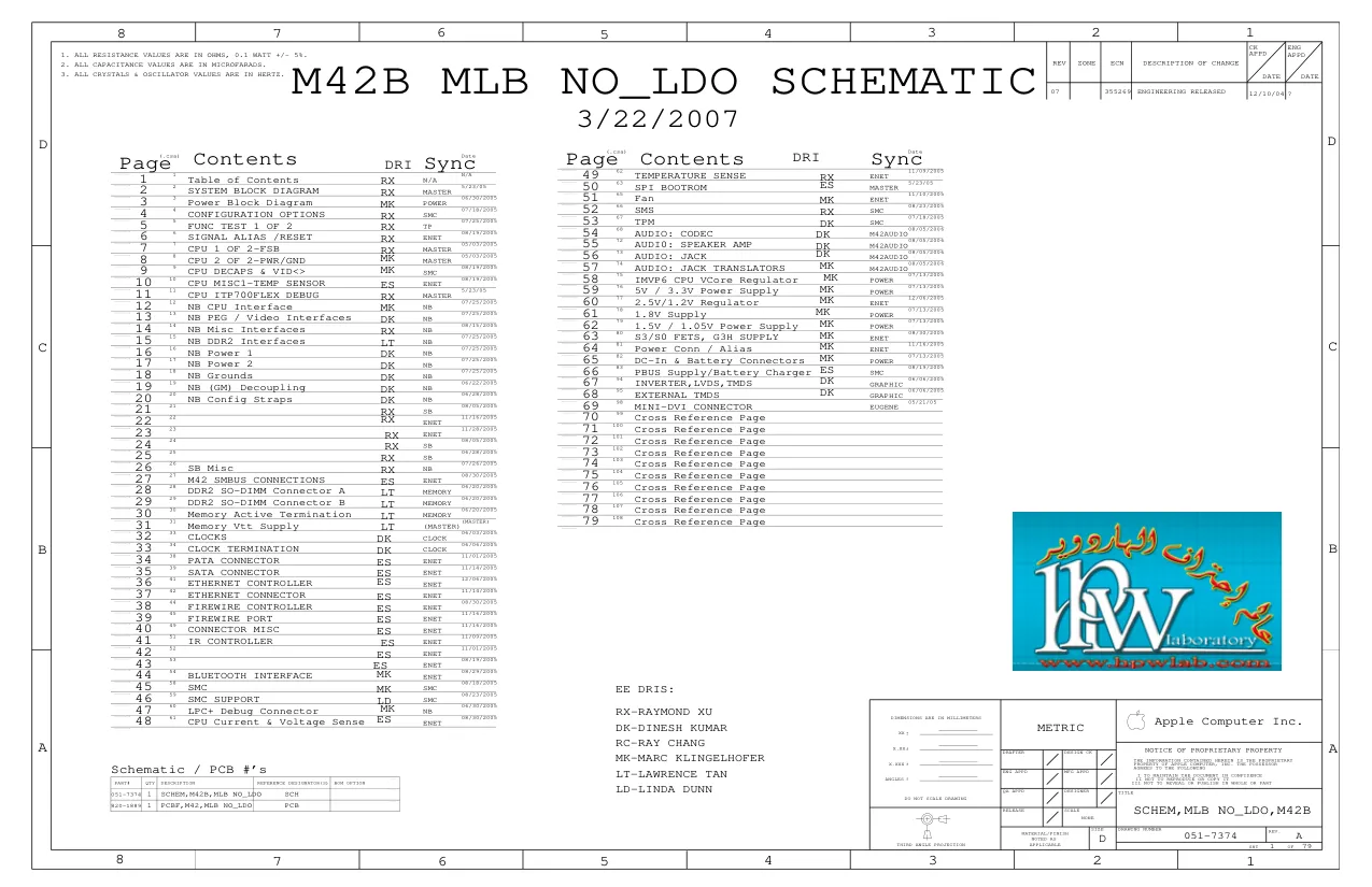 Apple M42B MLB - Схемы Macbook, A1181, REV: A