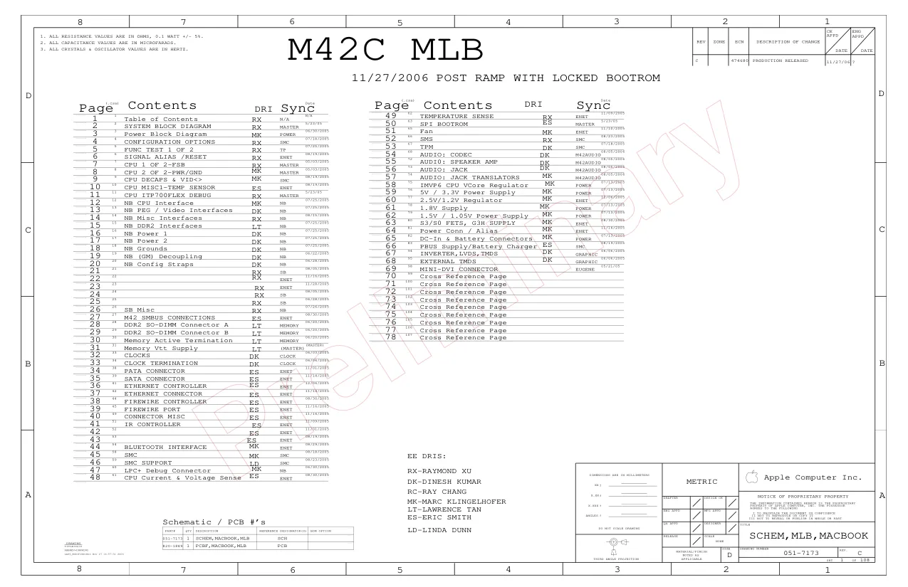 Apple M42C MLB - Схемы Macbook, A1181, REV: C