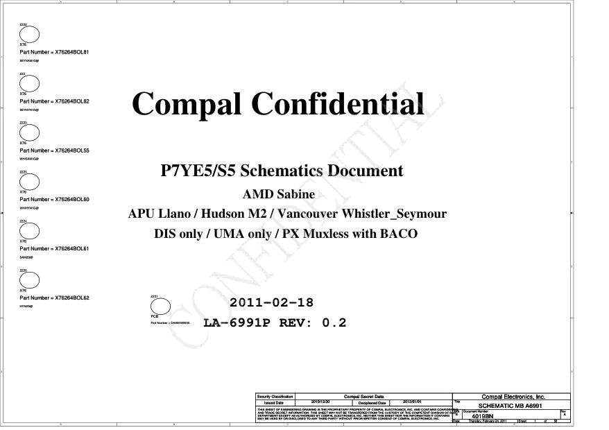 Compal LA-6991P - Схемы Rev: 0.2, P7YE5/S5, P5WS5