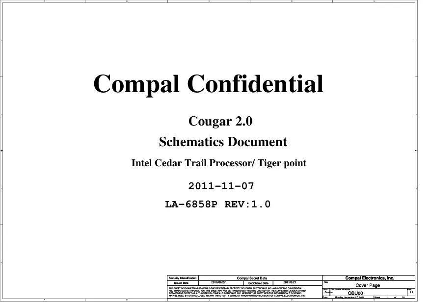 Compal LA-6858P - Схемы Rev: 1.0, Cougar 2.0, QBU00