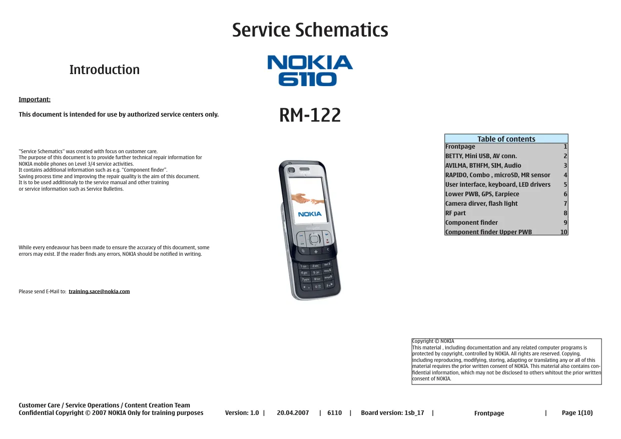 Nokia 6110n - Схемы RM-122, Navigator, ver: 1.0