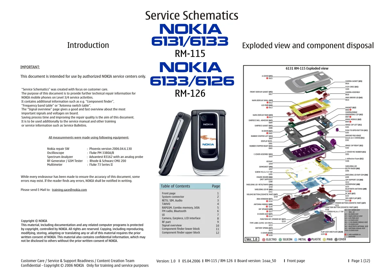 Nokia 6131/6133, 6133/6126 - Схемы RM-115, RM-126, ver:1.0, Service schematics, Board: 1oaa_50