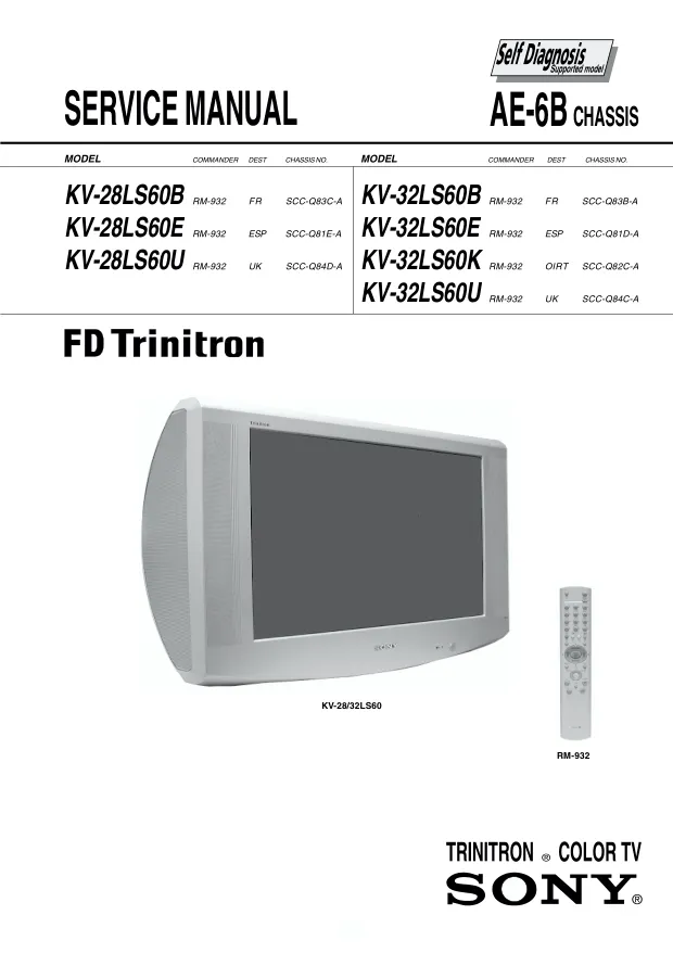 Sony FD Trinitron KV-28LS60B,  AE-6B Chassis - Руководство по обслуживанию 