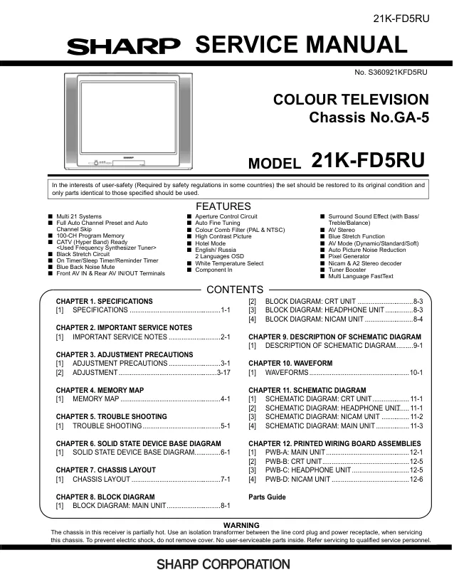 Sharp 21K-FD5RU, GA-5 Chassis - Руководство по обслуживанию 