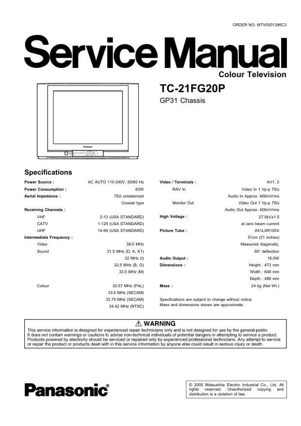 Panasonic TC-21FG20P - Руководство по обслуживанию 