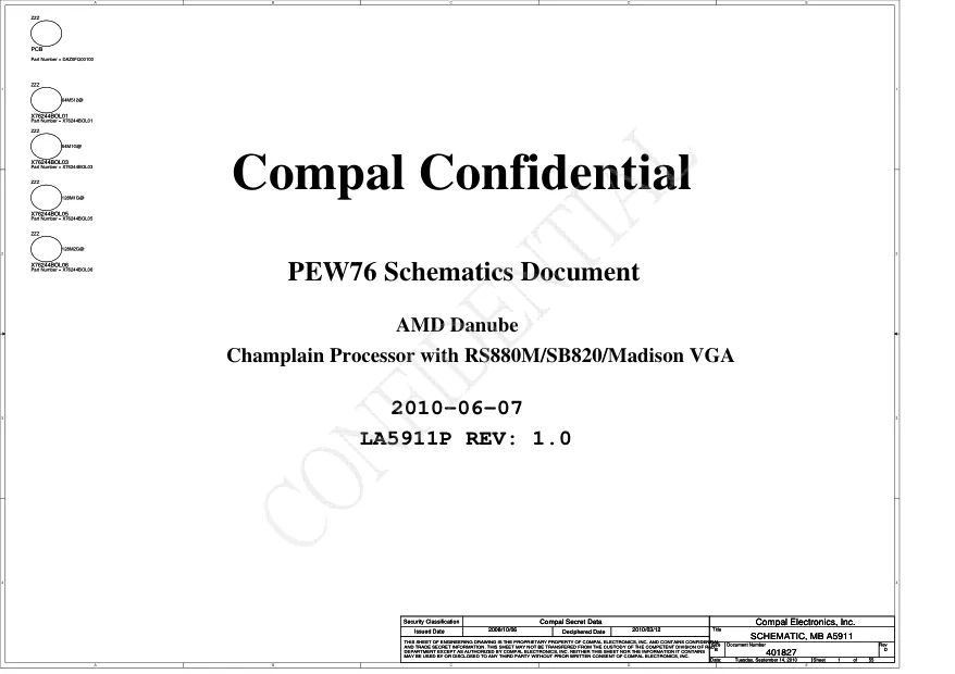 Compal LA-5911P - Схемы rev.1.0, NEW75/85/95, PEW76, Acer Aspire 5551G, 5552G