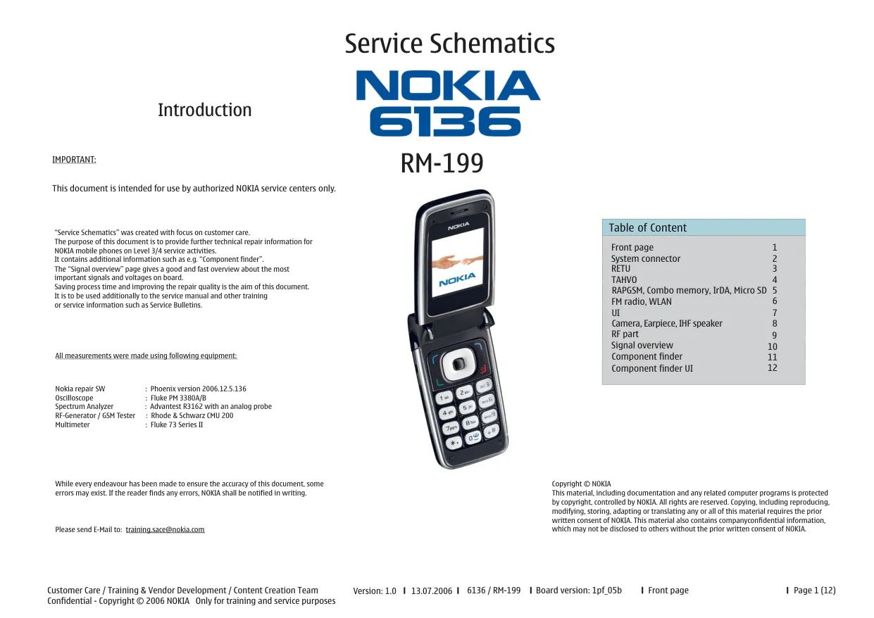 Nokia 6136 (RM-199) - Схемы Board version: 1pf_05b, Version: 1.0