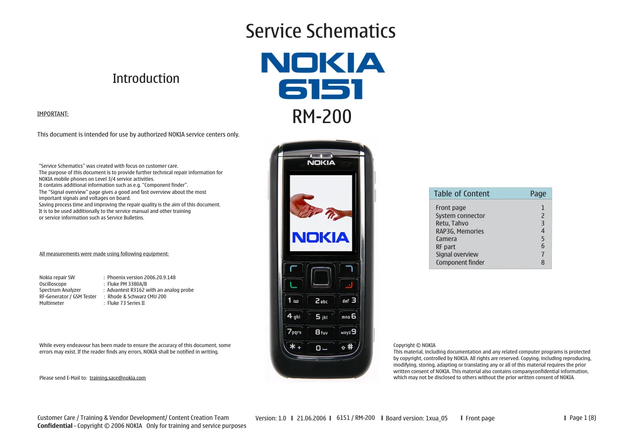 Nokia 6151 (RM-200) - Схемы Board version: 1xua_05, Version: 1.0