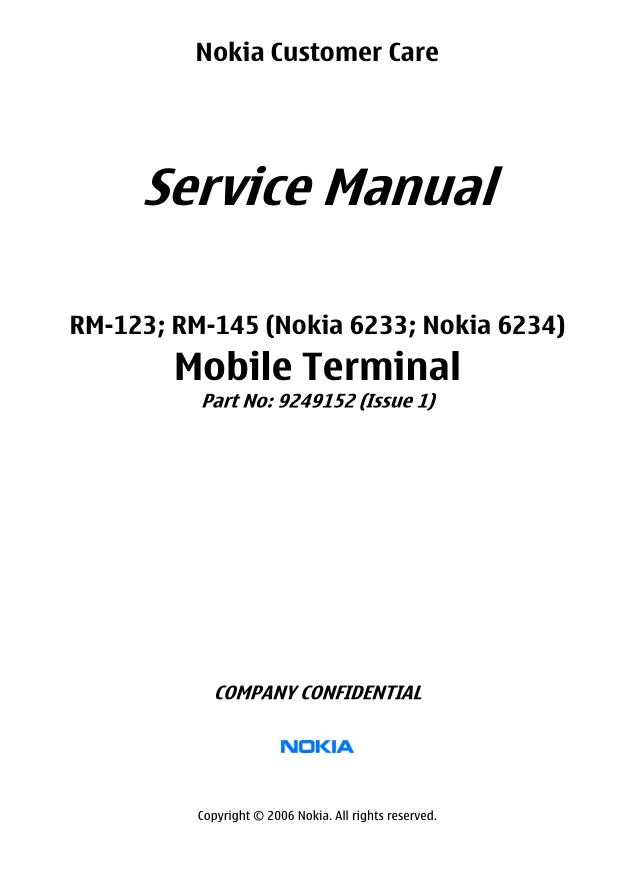 Nokia 6233/6234 (RM-145/RM-123) - Руководство по ремонту (Service manual Level 3&4) v1.0