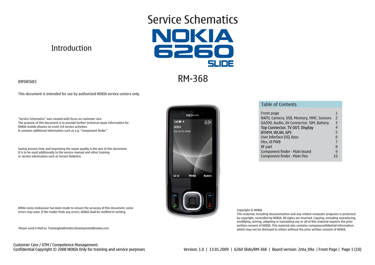 Nokia 6260 Slide (RM-368) - Схемы v1.0, Board version: 2nta_09a